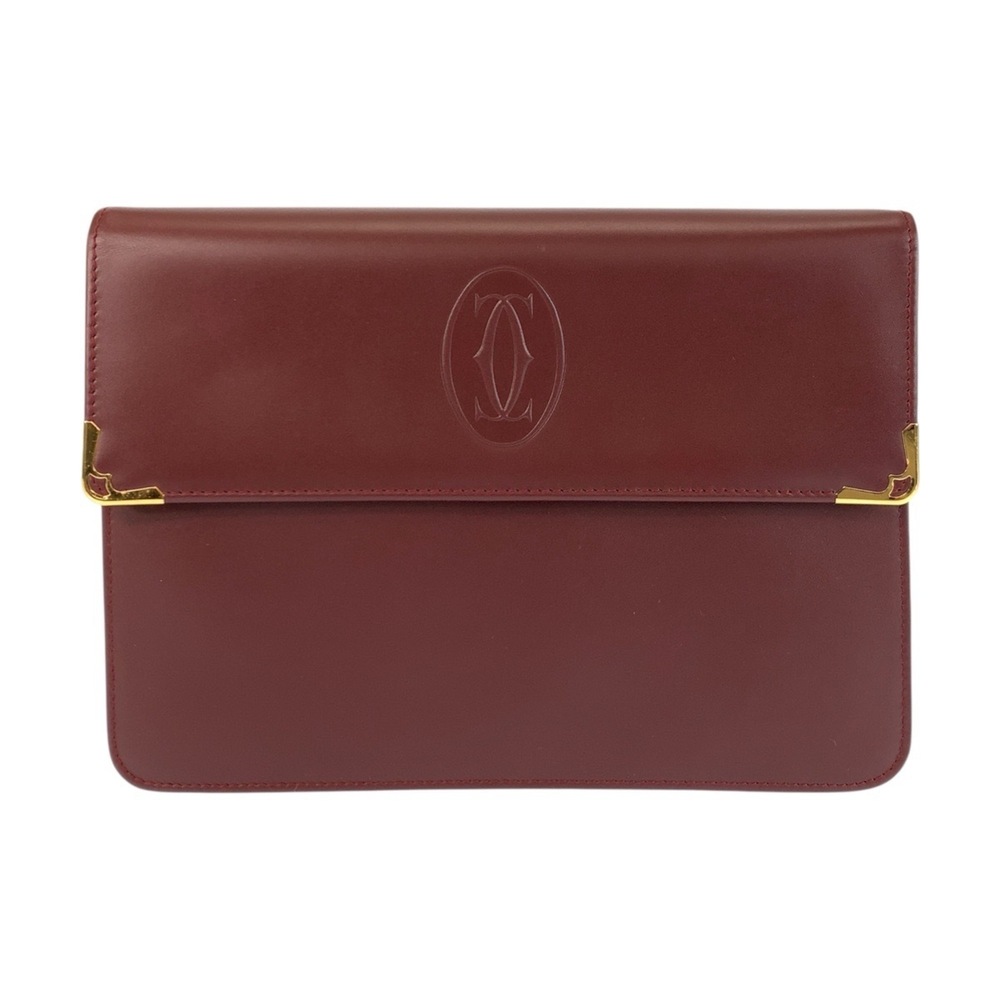 CARTIER Must Line Bordeaux Gold Hardware Leather Clutch Bag/Second Bag for Men